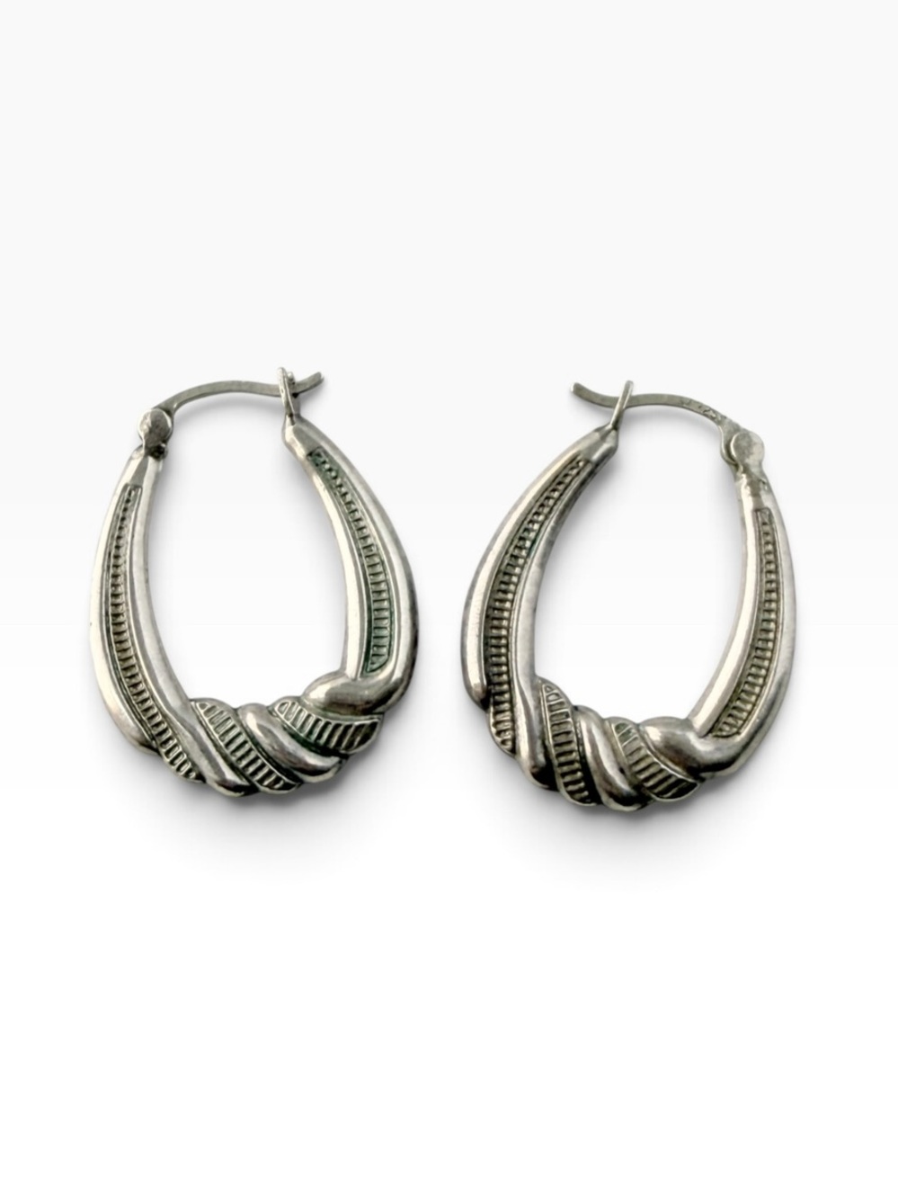Vintage Sterling Silver 925 Twisted Stamped Hoop Earrings